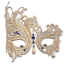 Women's Swan Metal Filigree Laser Cut Venetian Masquerade Mask delicately and artfully crafter with Rhinestones (Golden Swan mask with Blue Rhinestones)